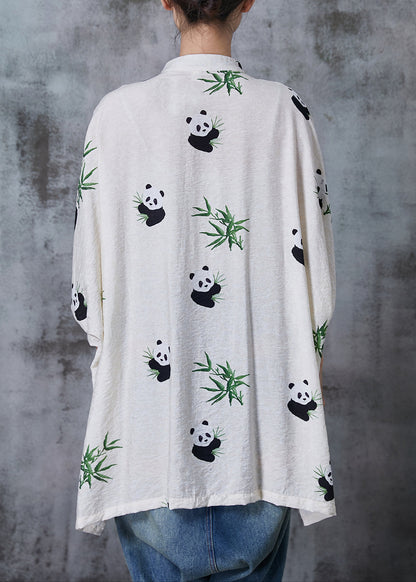 Vintage White Oversized Print Cotton Blouse Top Fall
