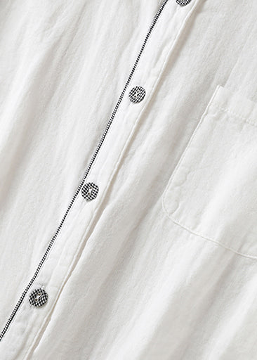 Vintage White Peter Pan Collar Patchwork Linen Shirt Top Spring