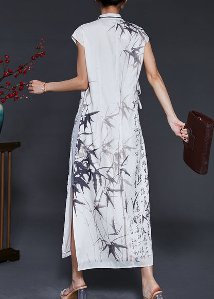 White Print Chiffon Vacation Dresses Cheongsam Sleeveless