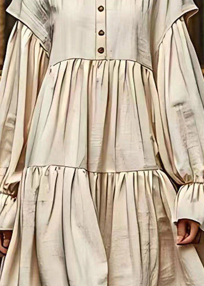 White Puff Sleeve Linen Long Dresses Summer