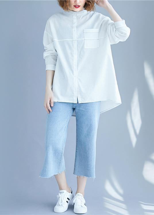 Vintage White low high design Long sleeve Blouses