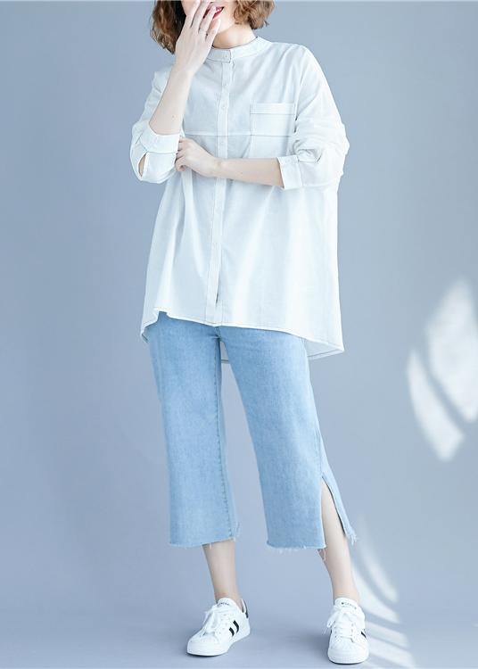 Vintage White low high design Long sleeve Blouses