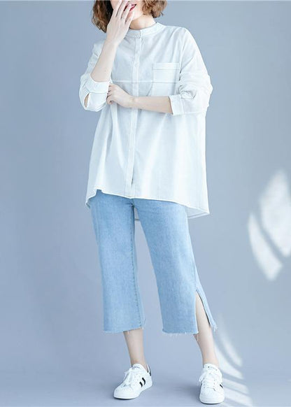 Vintage White low high design Long sleeve Blouses