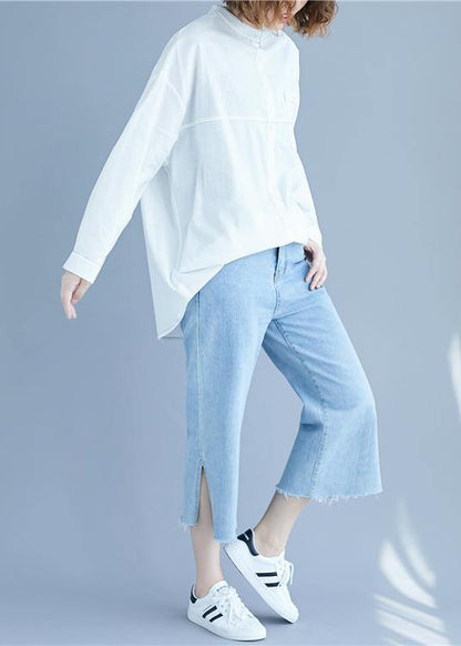 Vintage White low high design Long sleeve Blouses