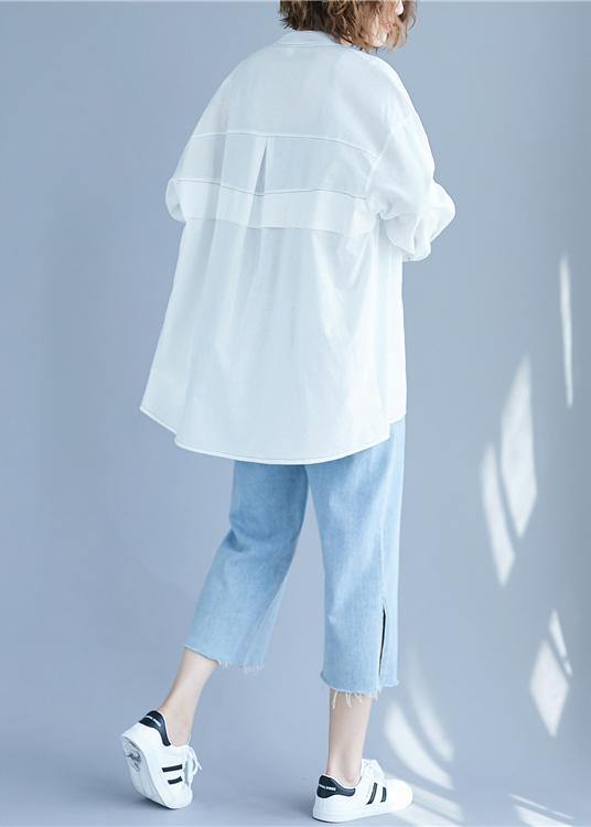 Vintage White low high design Long sleeve Blouses