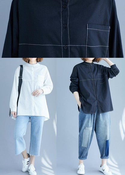 Vintage White low high design Long sleeve Blouses