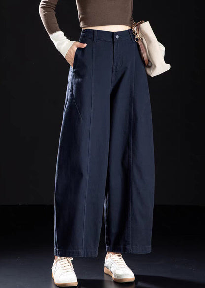 Wine Red Pockets Elastic Waist Denim Crop Pants Spring