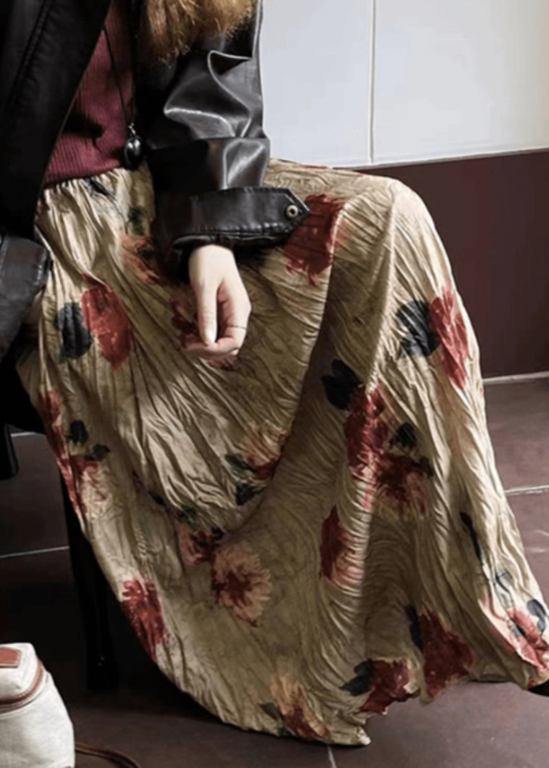 Wrinkled Print Pockets Cotton Skirt Summer