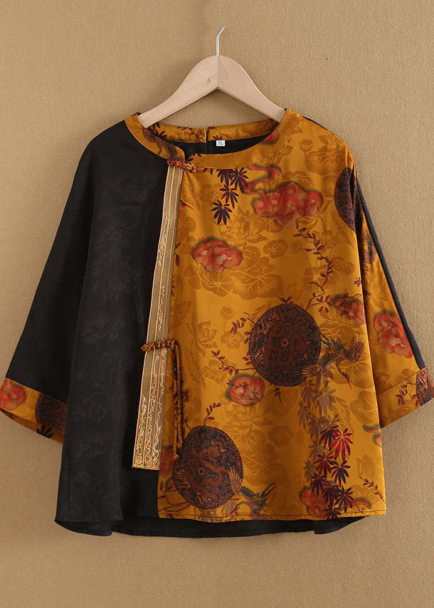 Yellow Asymmetrical Patchwork Fine Silk Top Bracelet Sleeve