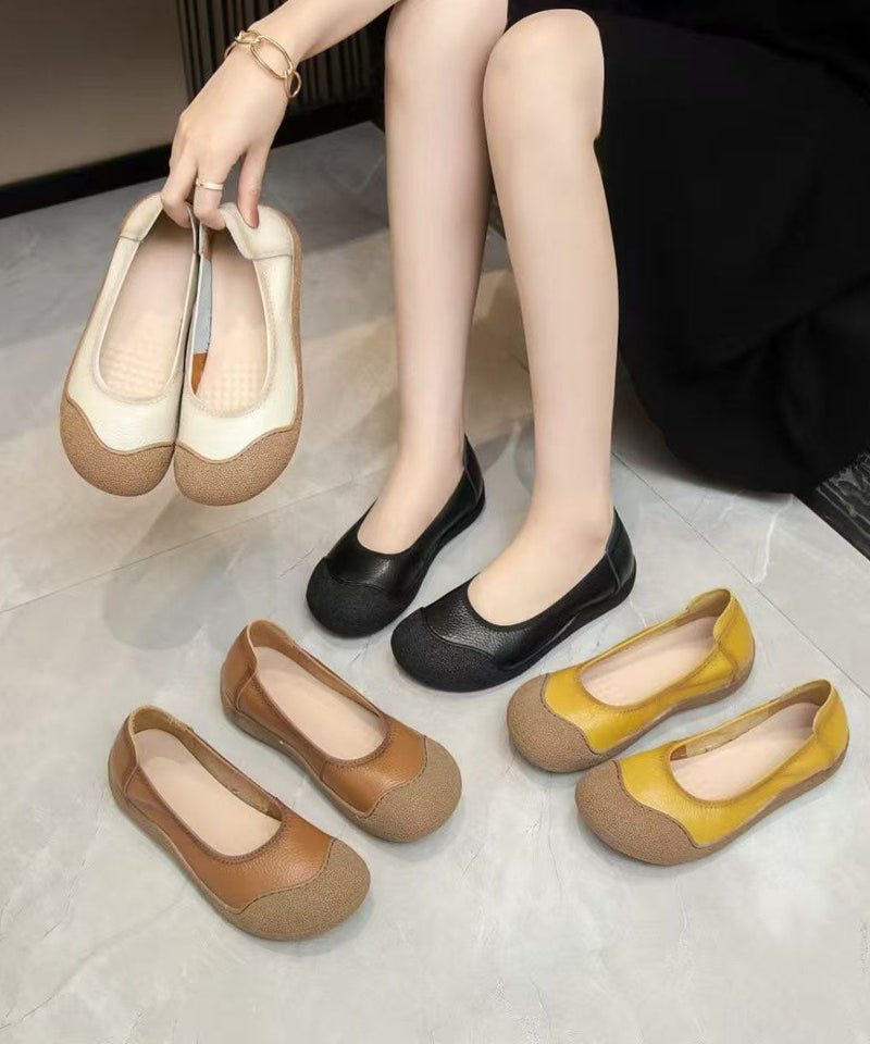 Yellow Cowhide Leather Soft Splicing Penny Loafers