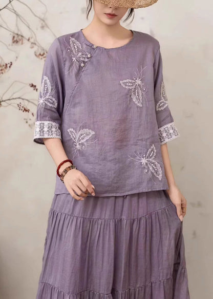 Yellow Embroidered Nail Bead Linen Shirt Summer