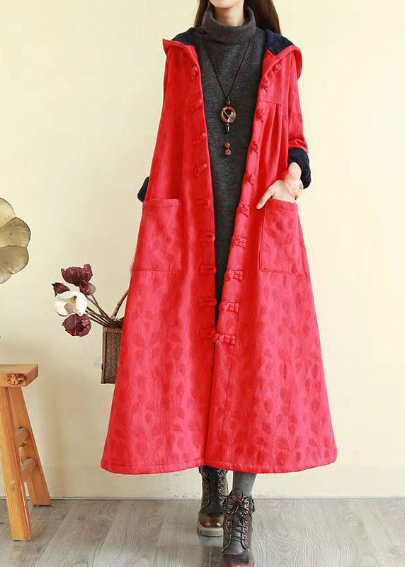 Yellow Hooded Pockets Button Patchwork Warm Fleece Trench Winter