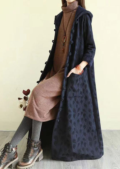 Yellow Hooded Pockets Button Patchwork Warm Fleece Trench Winter