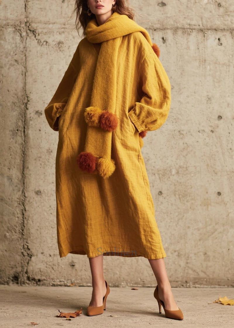 Yellow Oversized Cotton Ankle Dress Fall