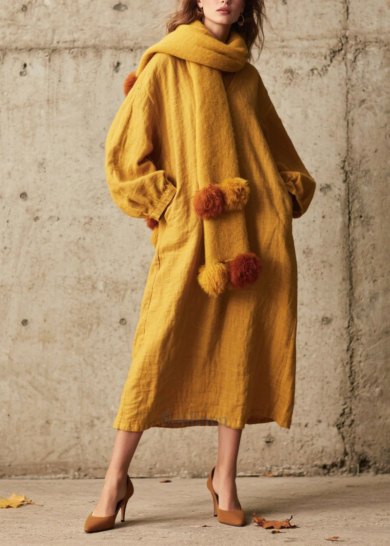 Yellow Oversized Cotton Ankle Dress Fall