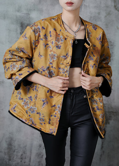 Yellow Print Faux Mink Hair Wear on Both Sides Coats Spring