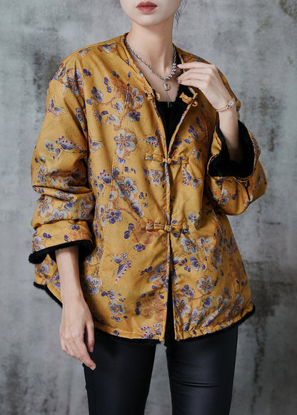 Yellow Print Faux Mink Hair Wear on Both Sides Coats Spring