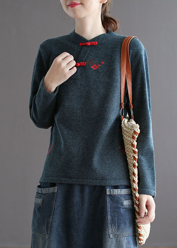 Yellow Stand Collar Low High Design Embroideried Knit Sweater Spring