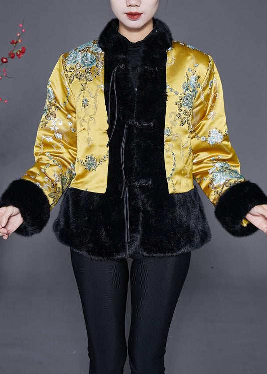 Yellow Tasseled Patchwork Faux Fur Jacket Winter