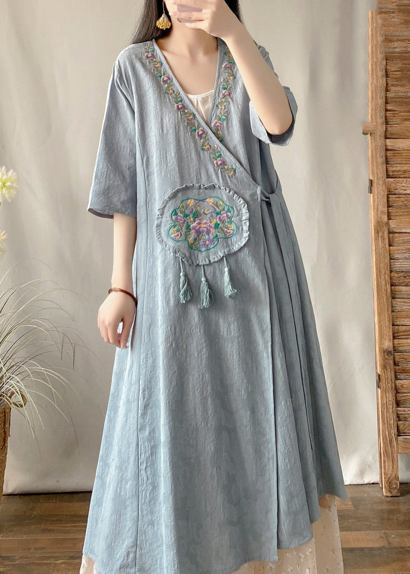 Yellow V Neck Embroidered Lace Up Cotton Cardigan Summer
