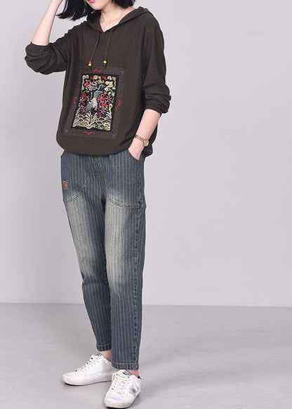 Army Brown Knit Tops Long Sleeve Sweater Hooded