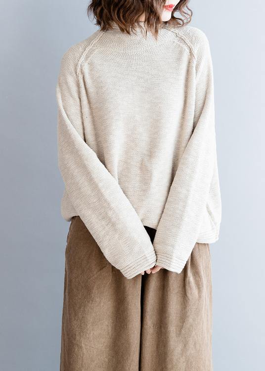 Beige Knitted Blouse Fall O Neck Button Down Clothes