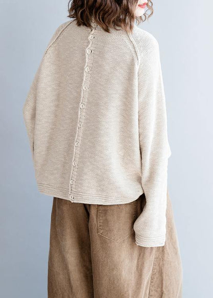Beige Knitted Blouse Fall O Neck Button Down Clothes