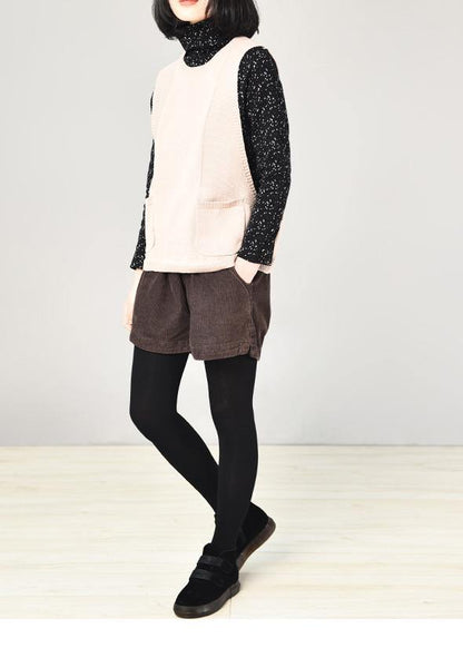 Beige O Neck Sweater Coat Autumn Sweaters Sleeveless