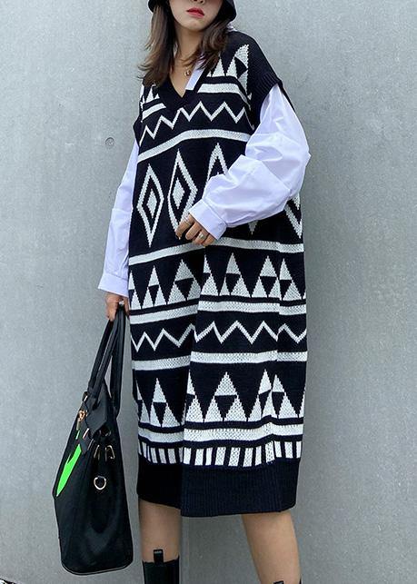 Black Geometric Sweater Wardrobes V Neck Diy Sweater Dress