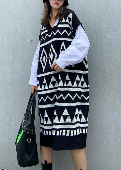 Black Geometric Sweater Wardrobes V Neck Diy Sweater Dress