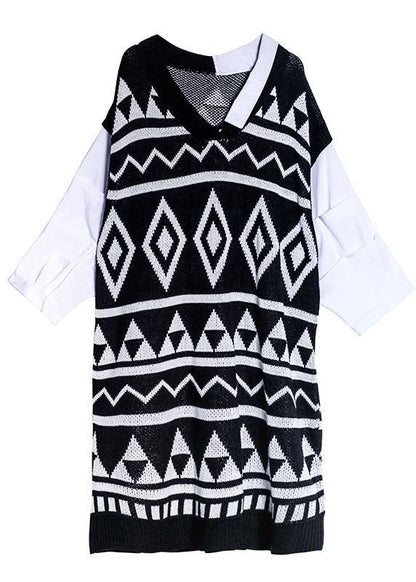 Black Geometric Sweater Wardrobes V Neck Diy Sweater Dress
