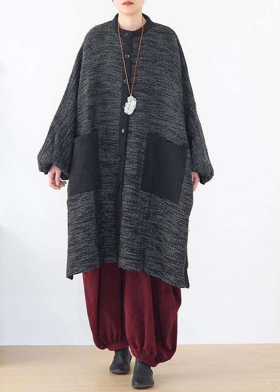 Black Knitted Outwear Wild O Neck Knit Sweat Tops