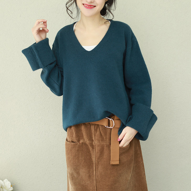 Blue Sweater Outfit Diy V Neck Hipster Knitted Tops