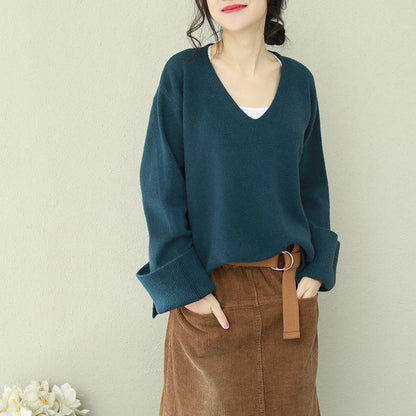 Blue Sweater Outfit Diy V Neck Hipster Knitted Tops