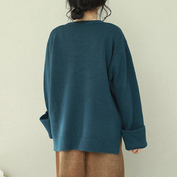 Blue Sweater Outfit Diy V Neck Hipster Knitted Tops