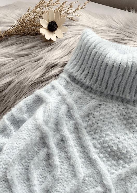 Blue Clothes Warm High Neck Knitwear