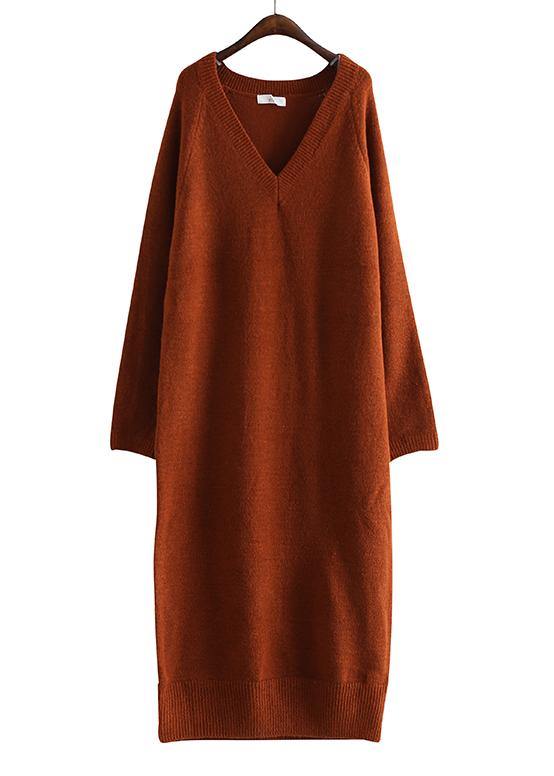 Chocolate Sweater Wardrobes Street Style V Neck Baggy Daily Sweater Dresses