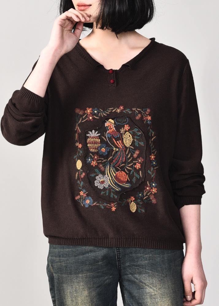 Chocolate Knit Blouse V Neck Knitwear Wild