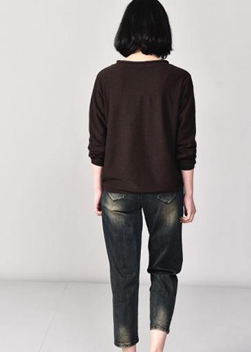 Chocolate Knit Blouse V Neck Knitwear Wild