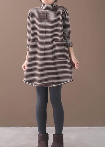 Chocolate Striped Knitwear Oversize High Neck Asymmetric Clothes
