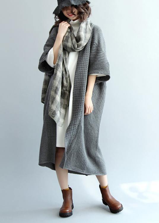Dark Gray Knit Coats V Neck Knit Sweat Coats