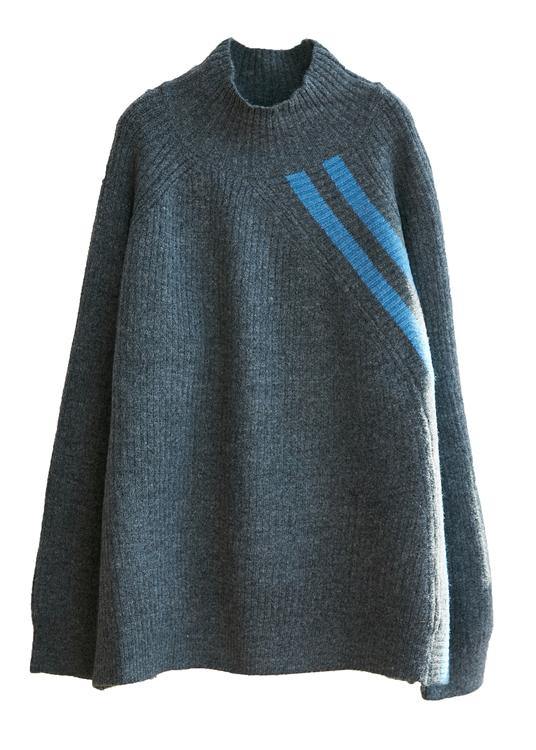 Fall Chocolate Striped Knitted Blouse High Neck Knitted Clothes