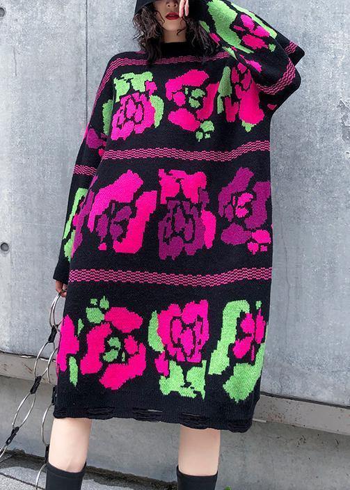 Sweater Dress Outfit Stand Collar Hole Baggy Knitwear