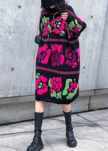 Sweater Dress Outfit Stand Collar Hole Baggy Knitwear