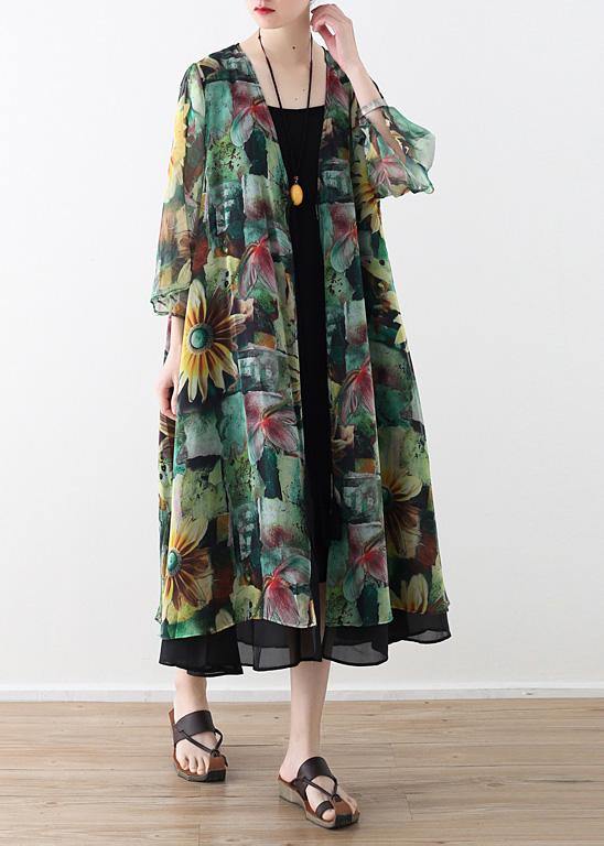 Green Print Oversized V Neck Baggy Cardigans