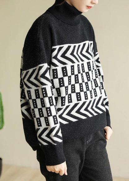 High Neck Black Knit Tops Clothing Wild Sweater Tops