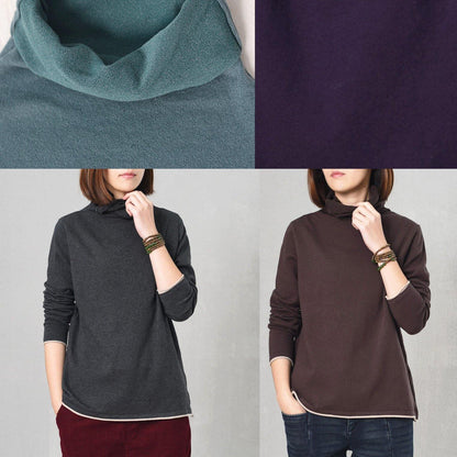 High Neck Sweater Knit Tops Chocolate