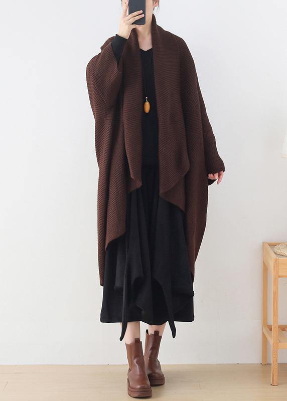 Knit Sweat Tops Chocolate V Neck Batwing Sleeve Coats
