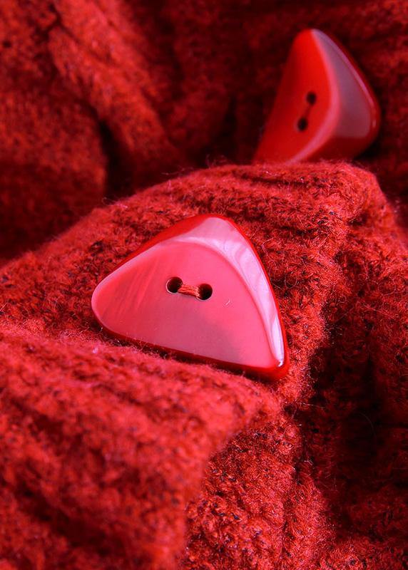 Red Knitted Outwear Spring V Neck Button Knit Outwear