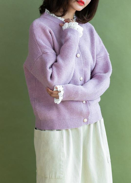 Ruffles Collar Knitwear Pink Long Sleeve Knitted Cardigans